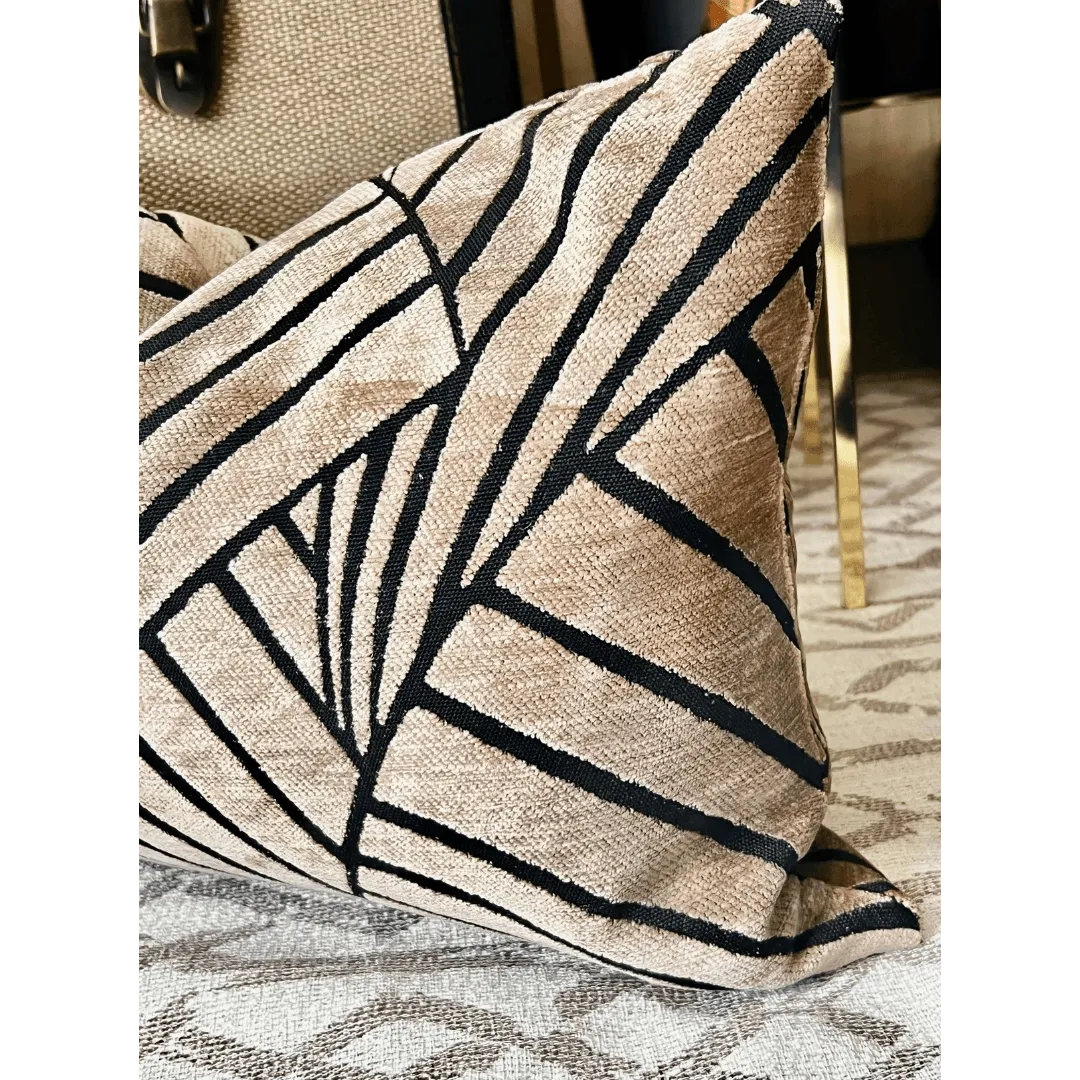 Tan and black Art Deco pillow