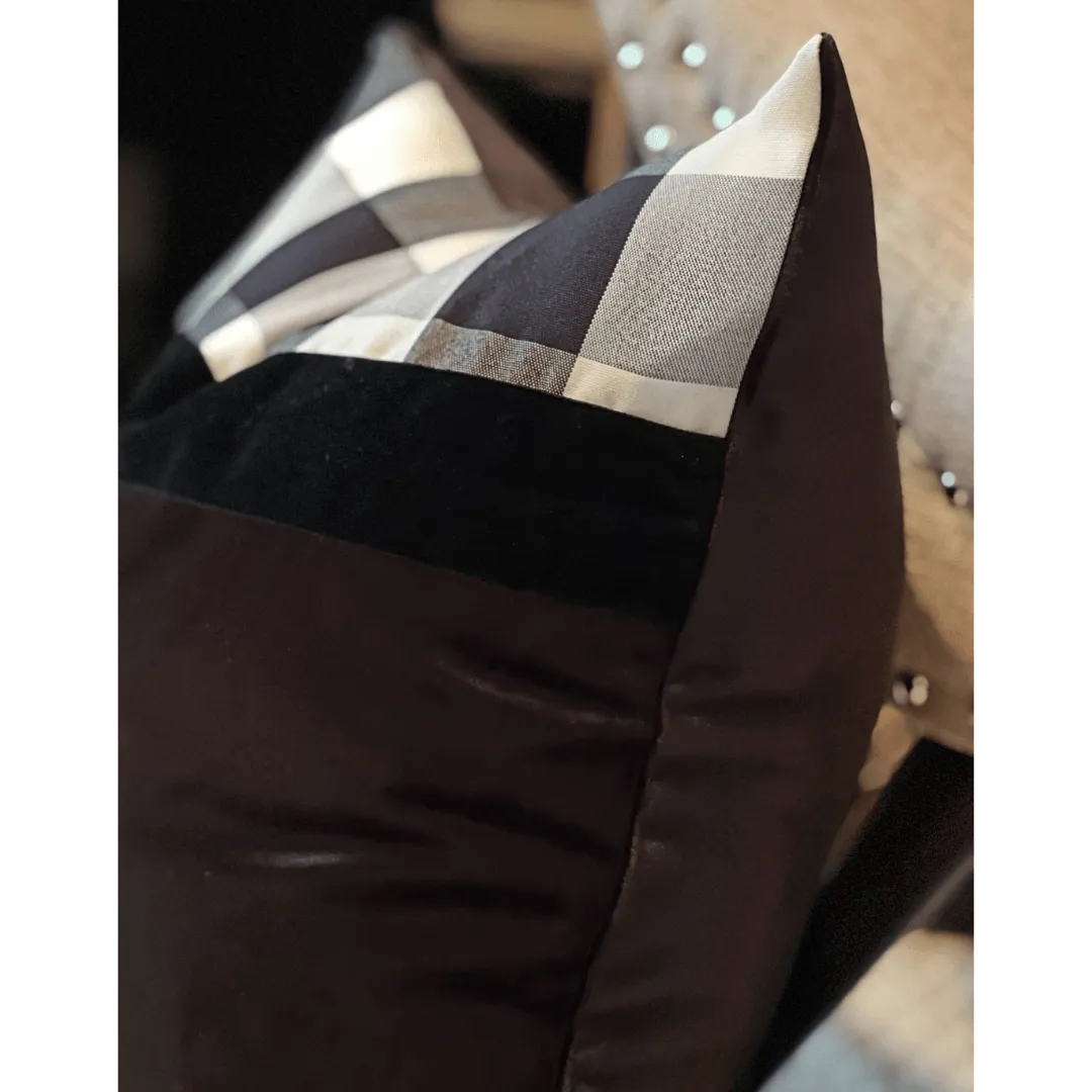 black and white plaid Christmas pillow