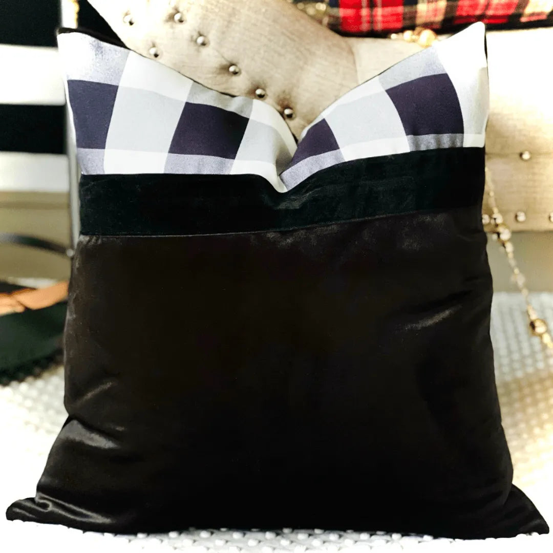 black and white plaid Christmas pillow