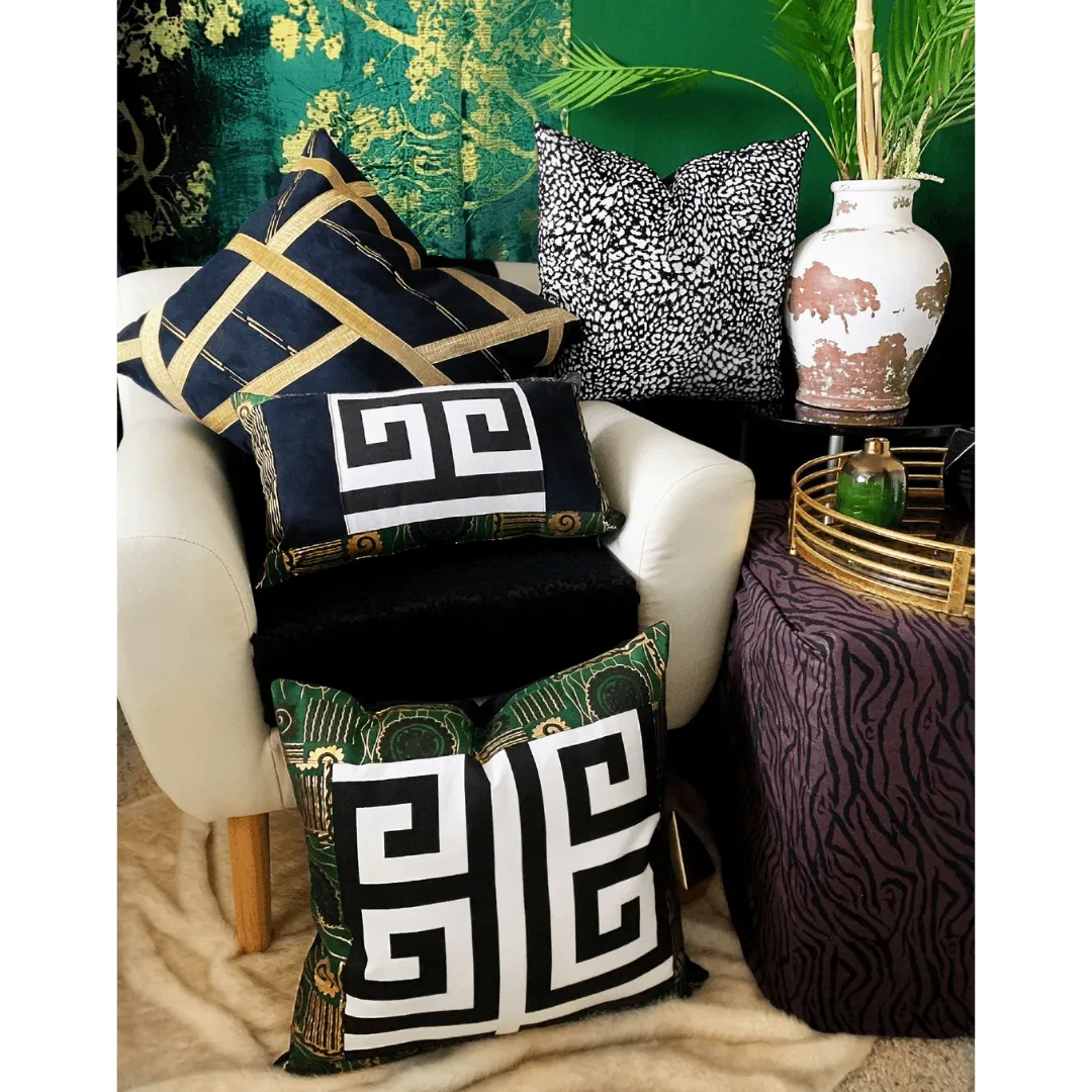 black gold and green ethnic pillow