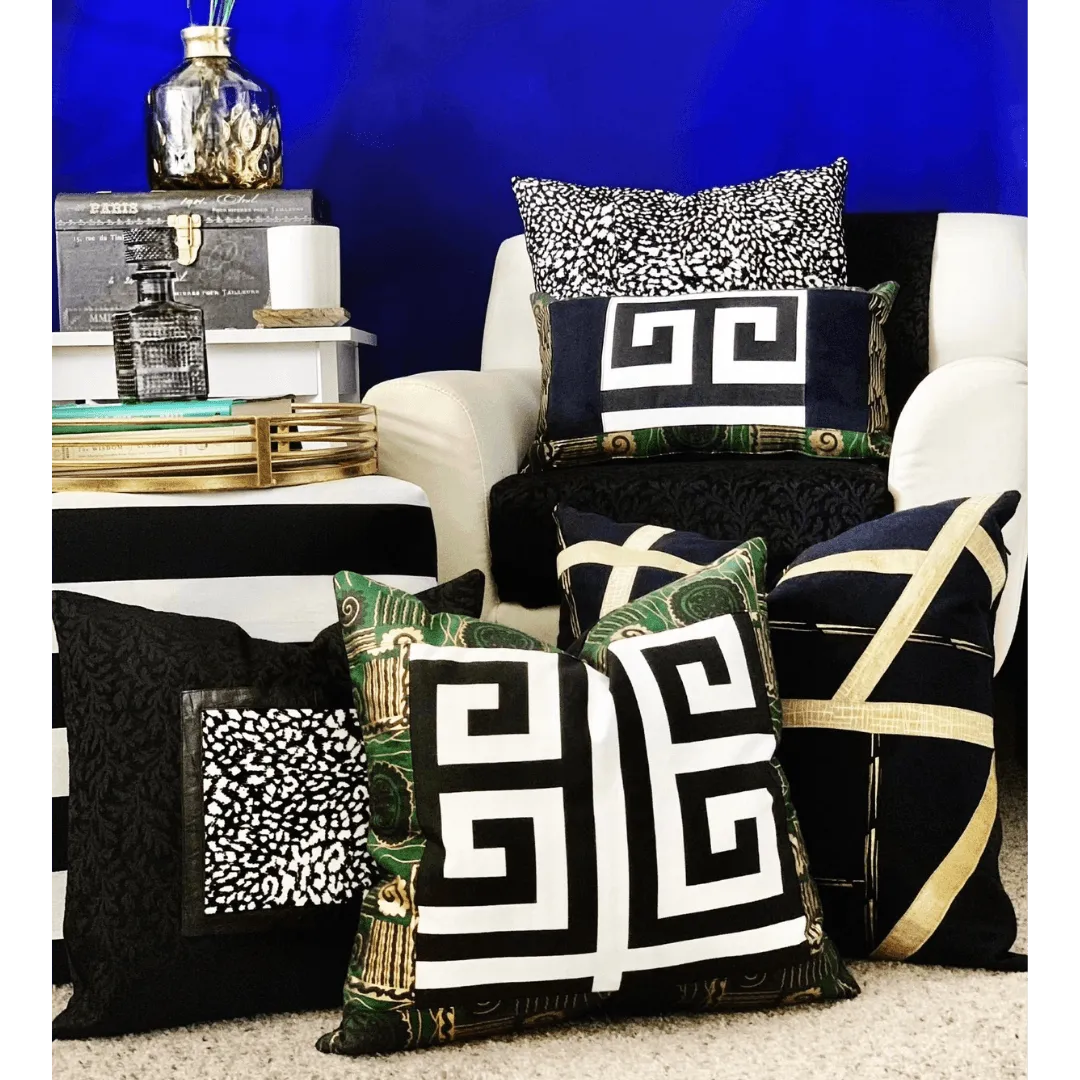 black gold and green ethnic pillow