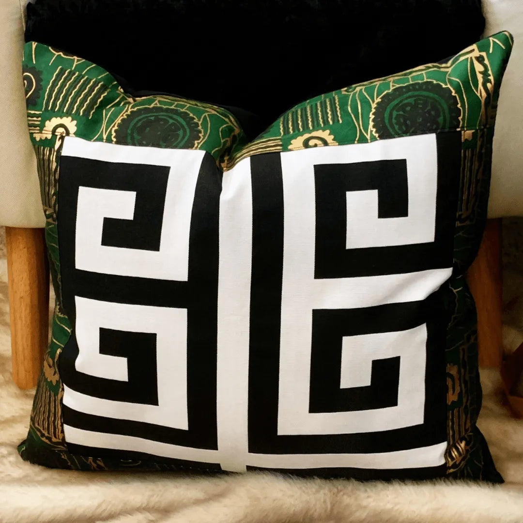 black gold and green ethnic pillow