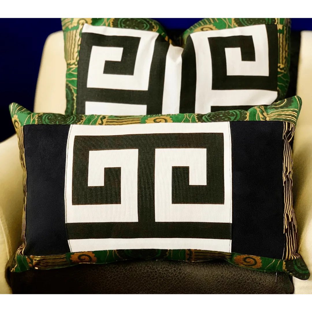 black gold and green ethnic pillow