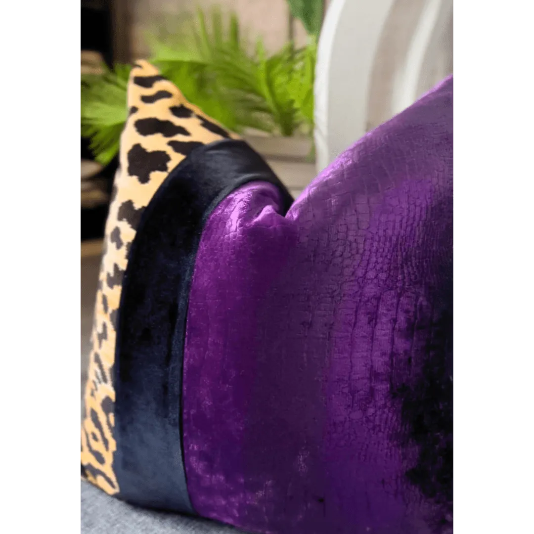 Purple and black animal print pillow