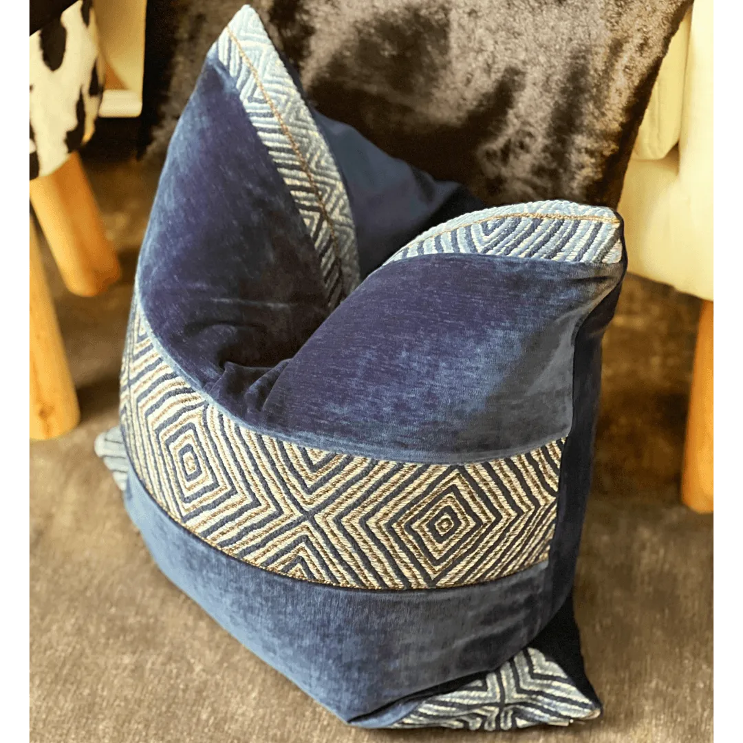 blue woven chenille pillow