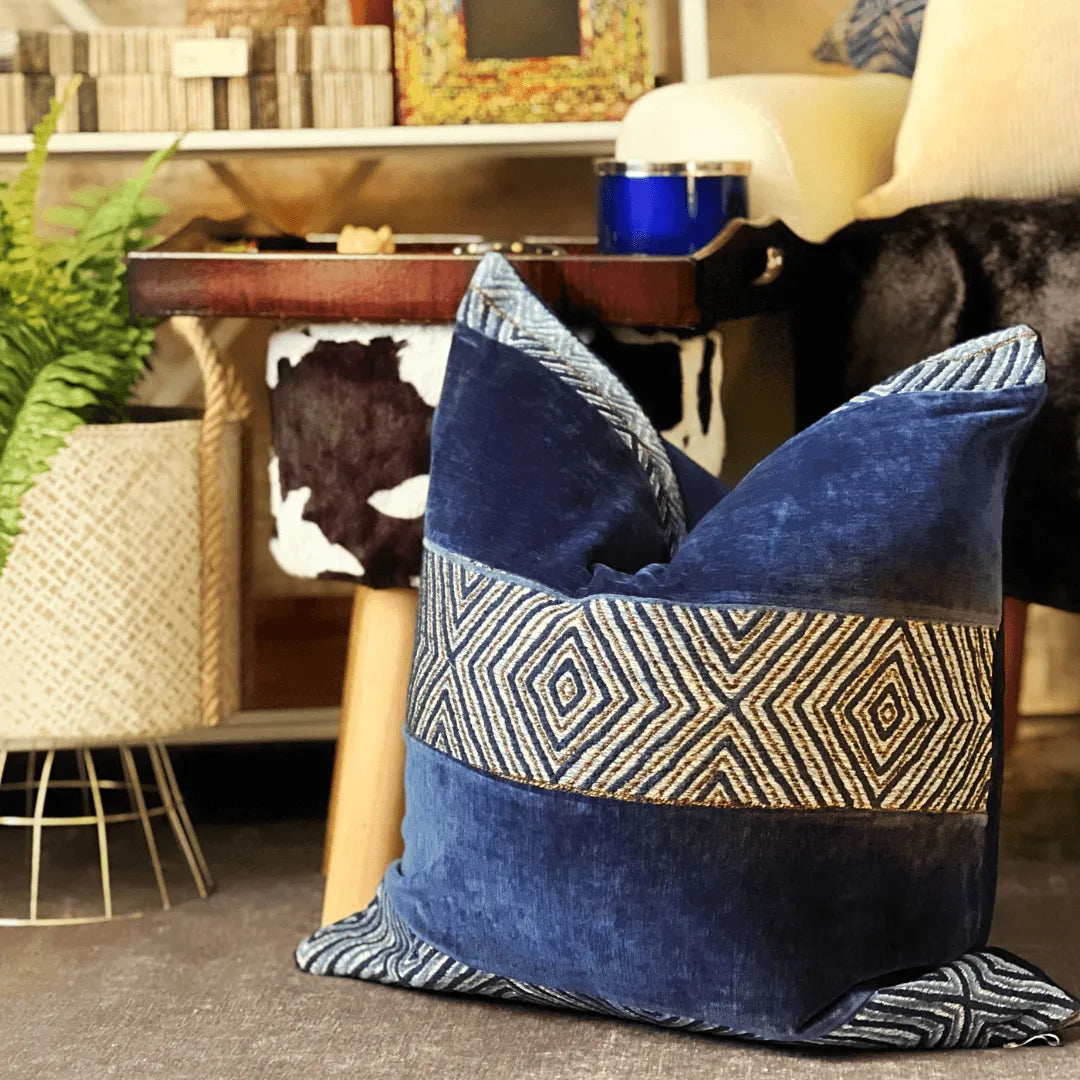 blue woven chenille pillow