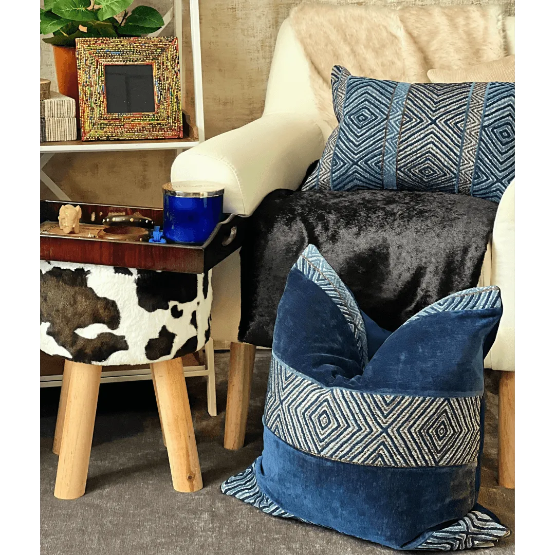 blue woven chenille pillow