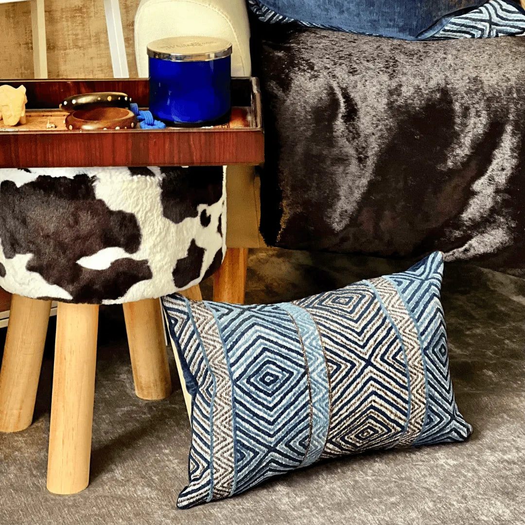 blue woven chenille pillow