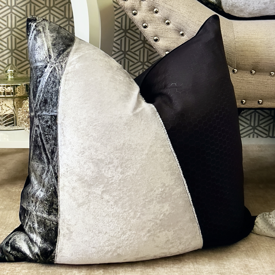 black and silver christmas pillow
