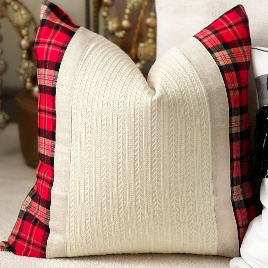 Tartan knit decorative pillow