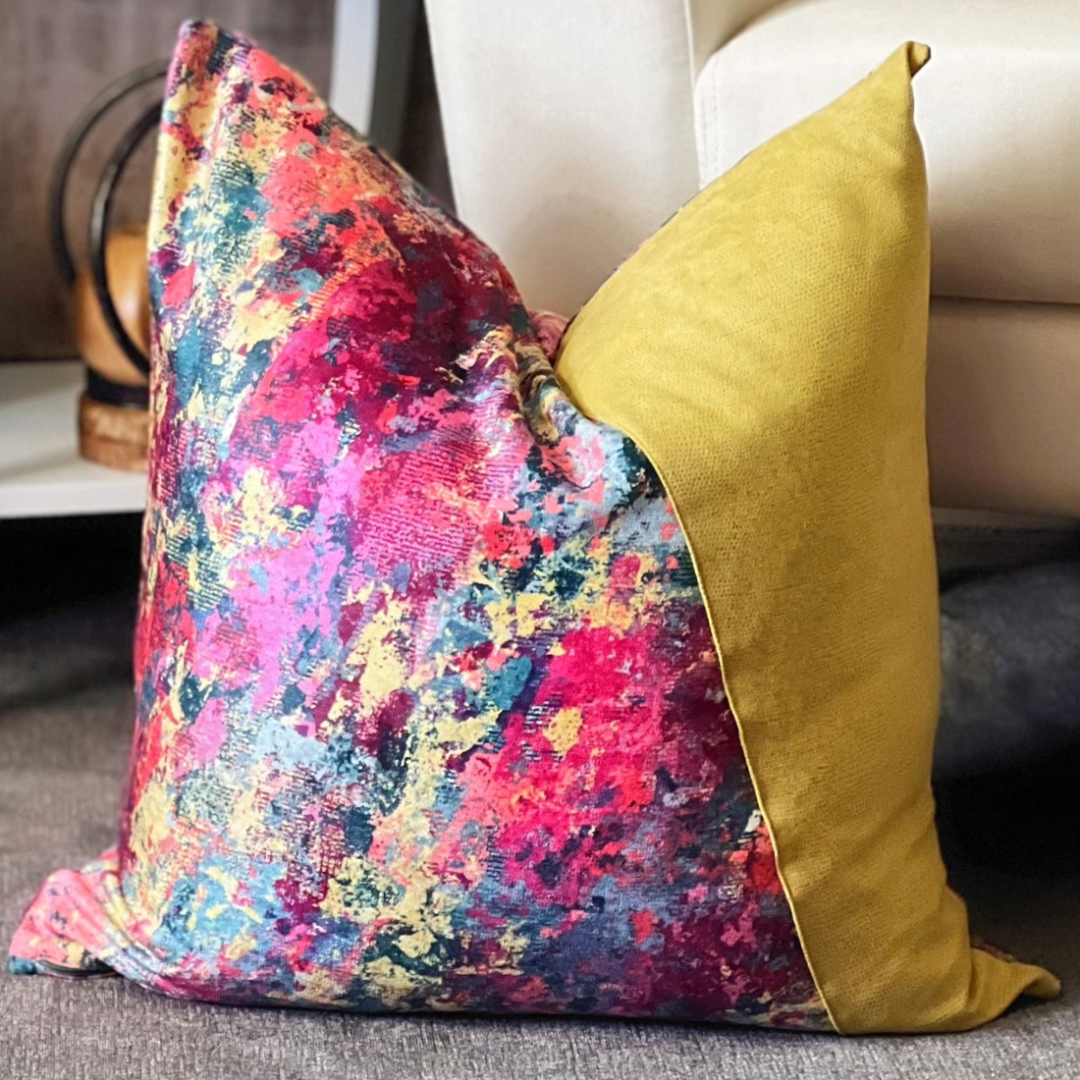colorful pink and yellow pillow