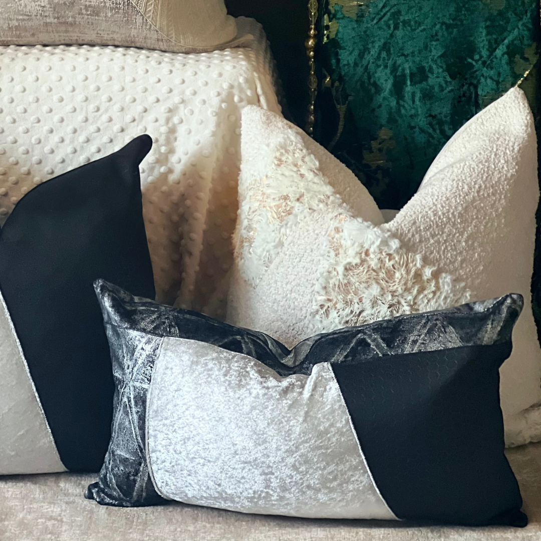 black and silver Christmas pillow