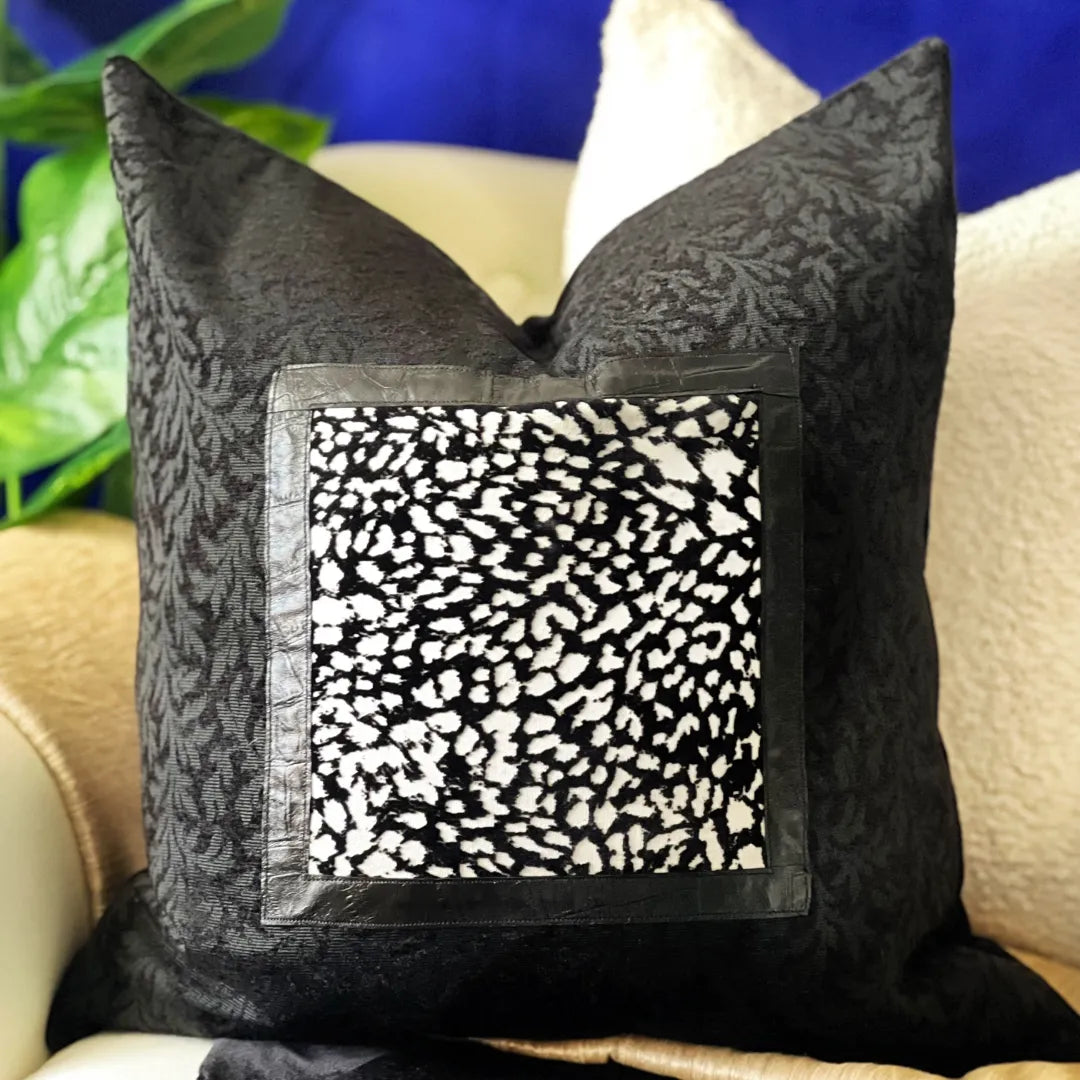 black and white velvet pillow