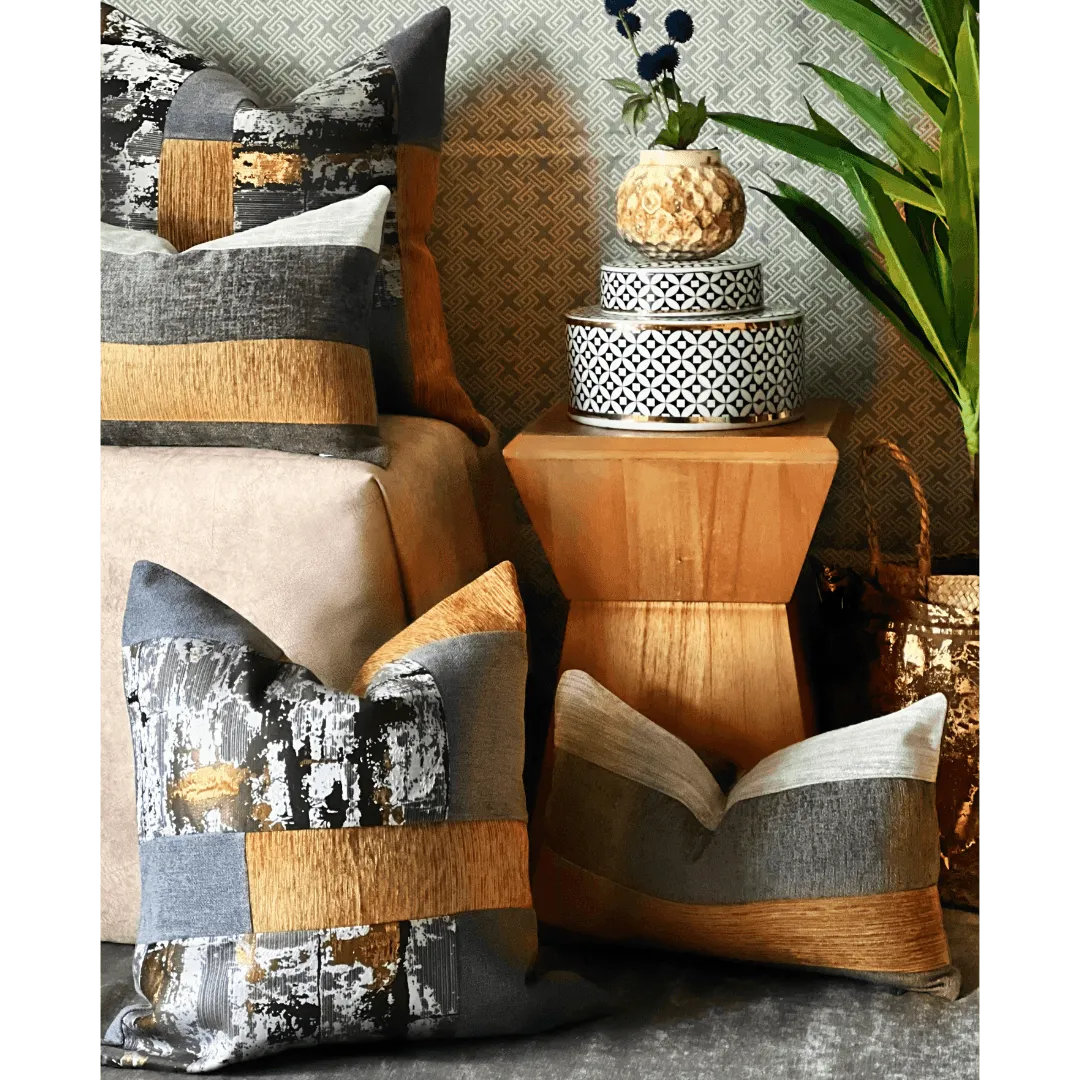 gray and gold metallic pillowEmbellyshHome