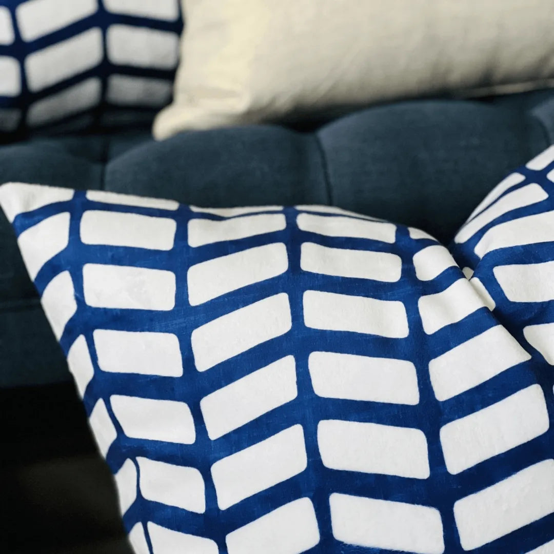 blue and white Christmas pillow