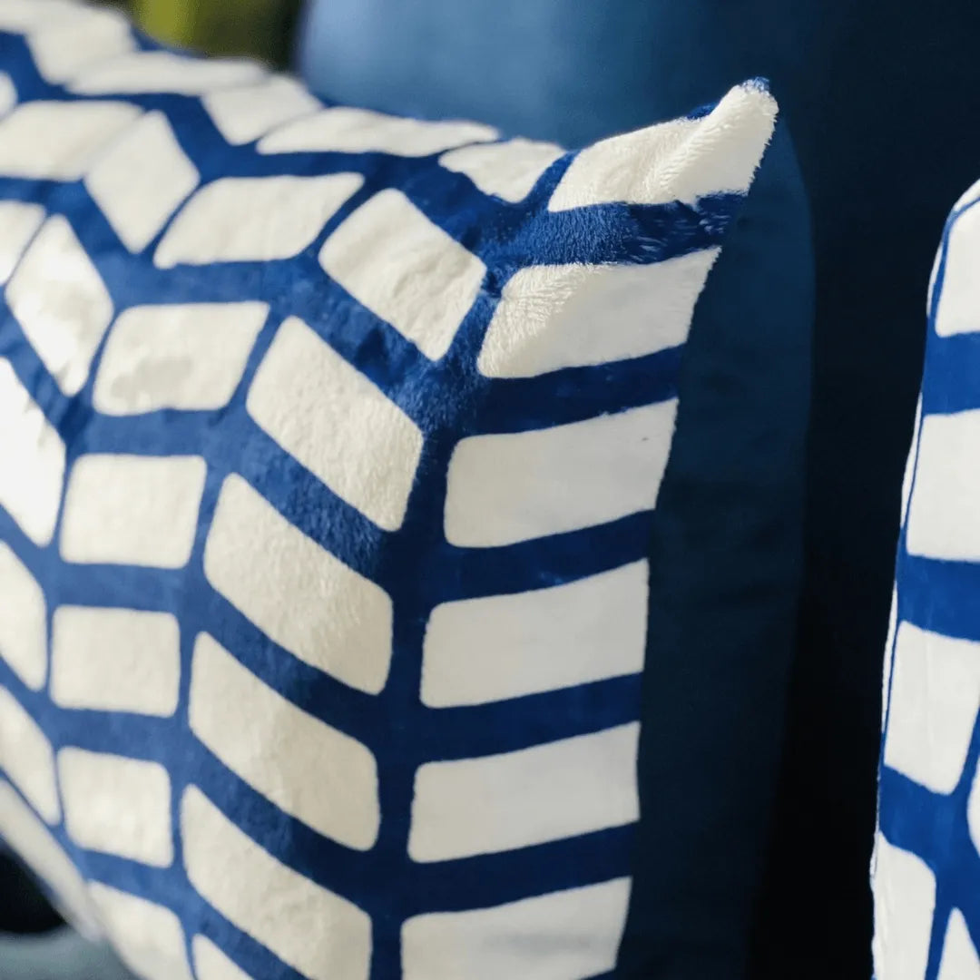 Blue and white Christmas pillow