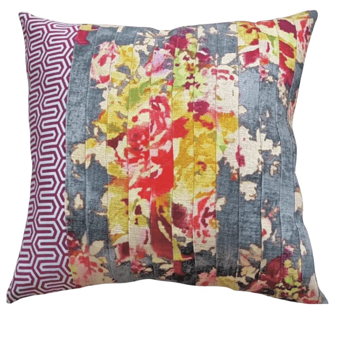 pink and gray floral decorative pillow