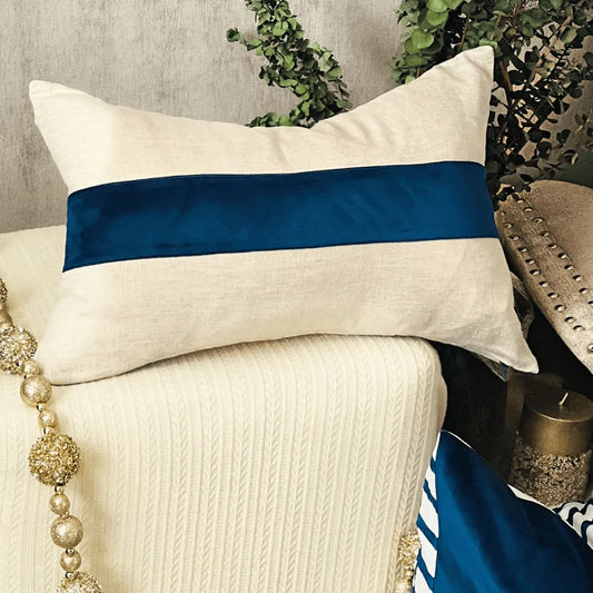 gold and blue Christmas pillow