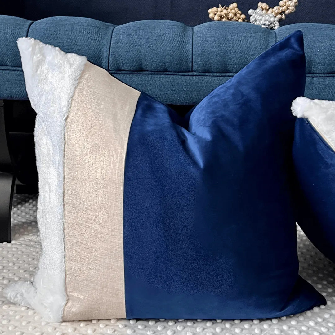 Blue and gold Holiday decorative pillow