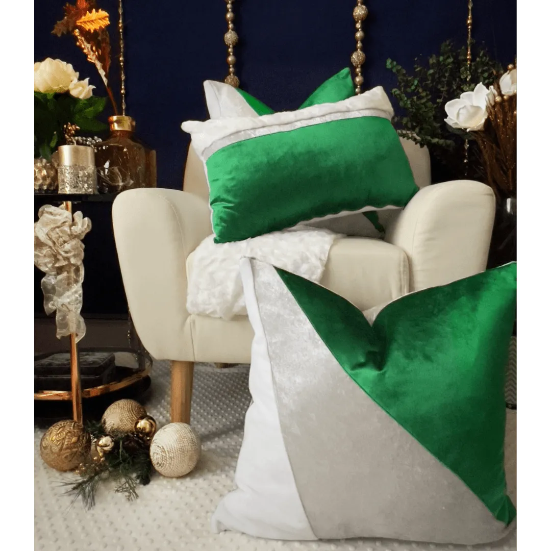 silver and green Christmas pillow