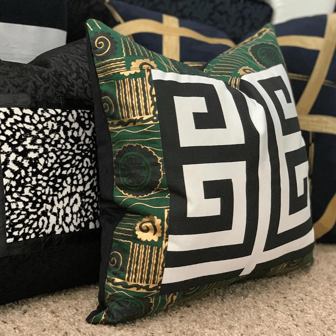 black gold and green ethnic pillow