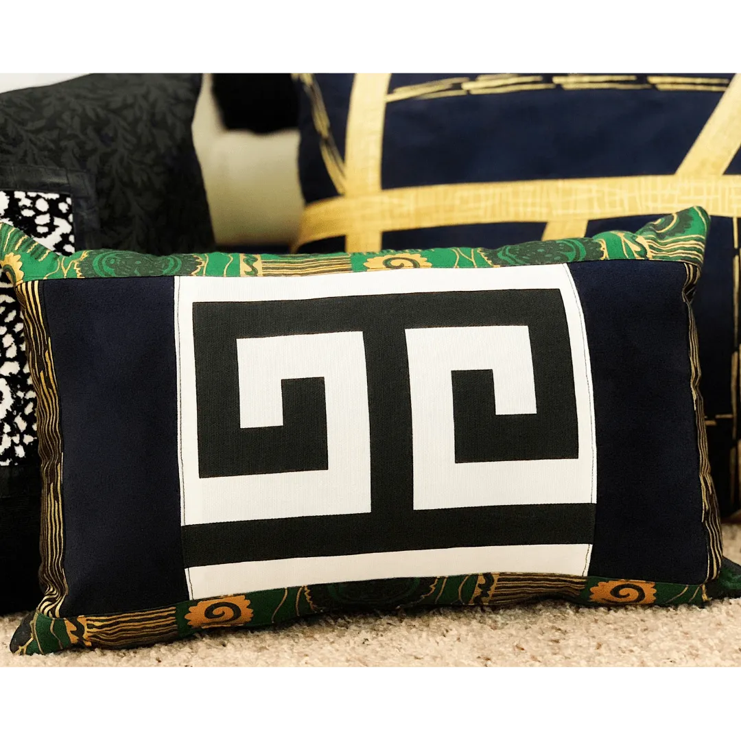 black gold and green ethnic pillow