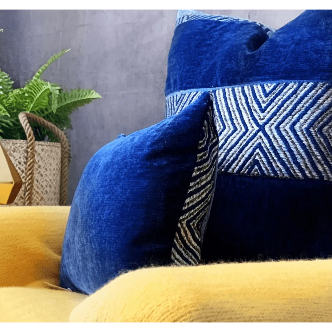 blue woven chenille pillow