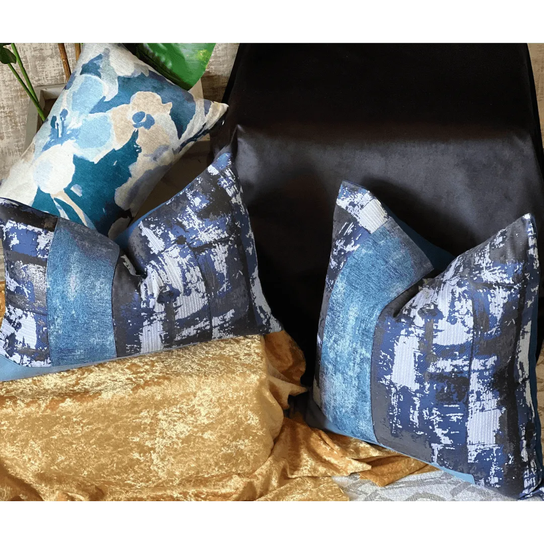 Metallic blue decorative pillow